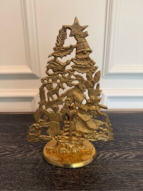 Vtg Banberry Solid Brass Christmas Tree Candle Holder 12"